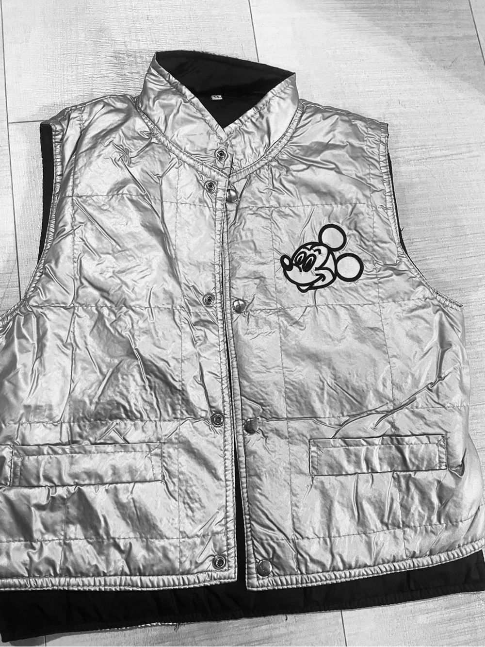 Kids Metallic Silver Puffer Vest with Character Patch - NEW Imported